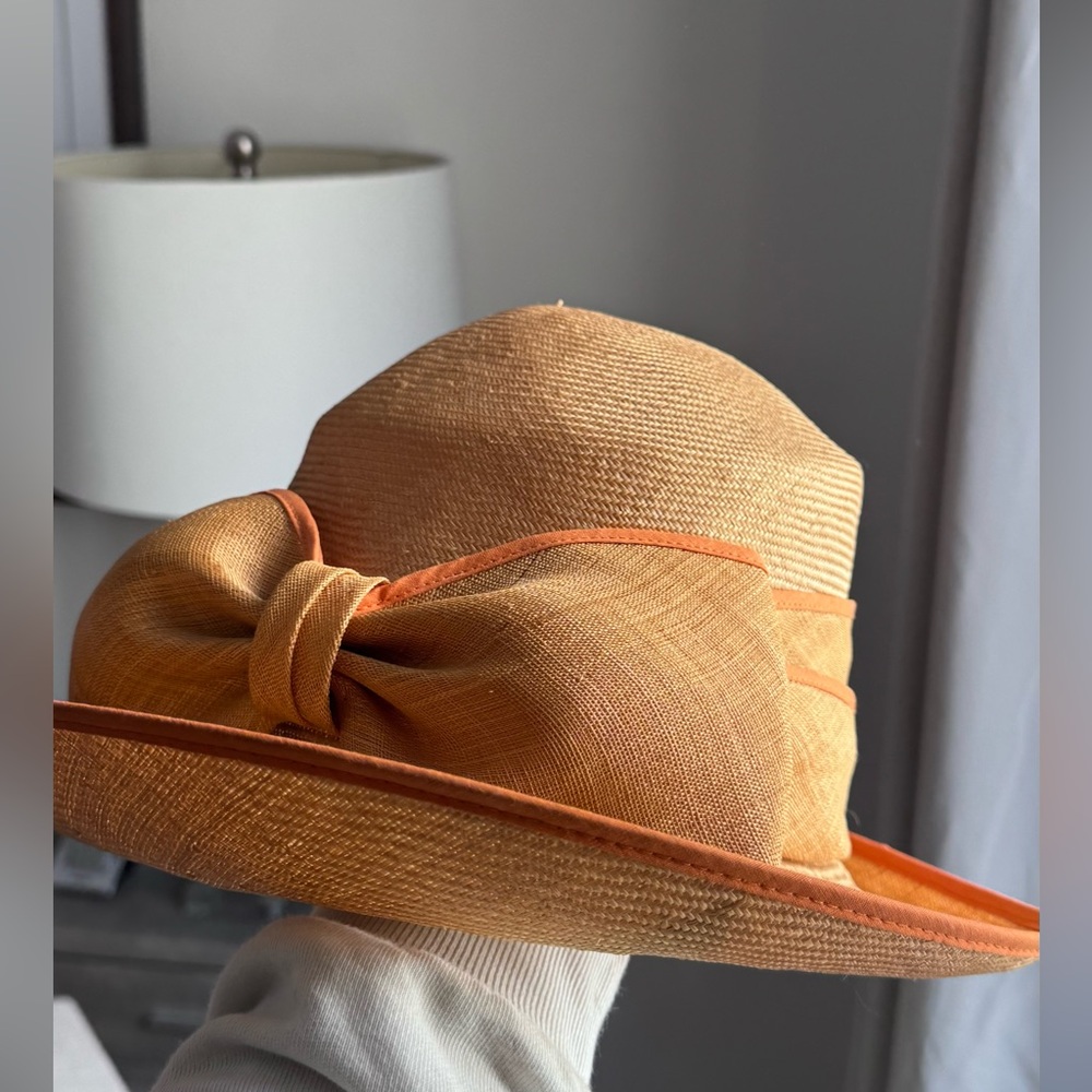 Vintage French Elegant Straw Orange Trimmed Women's Hat